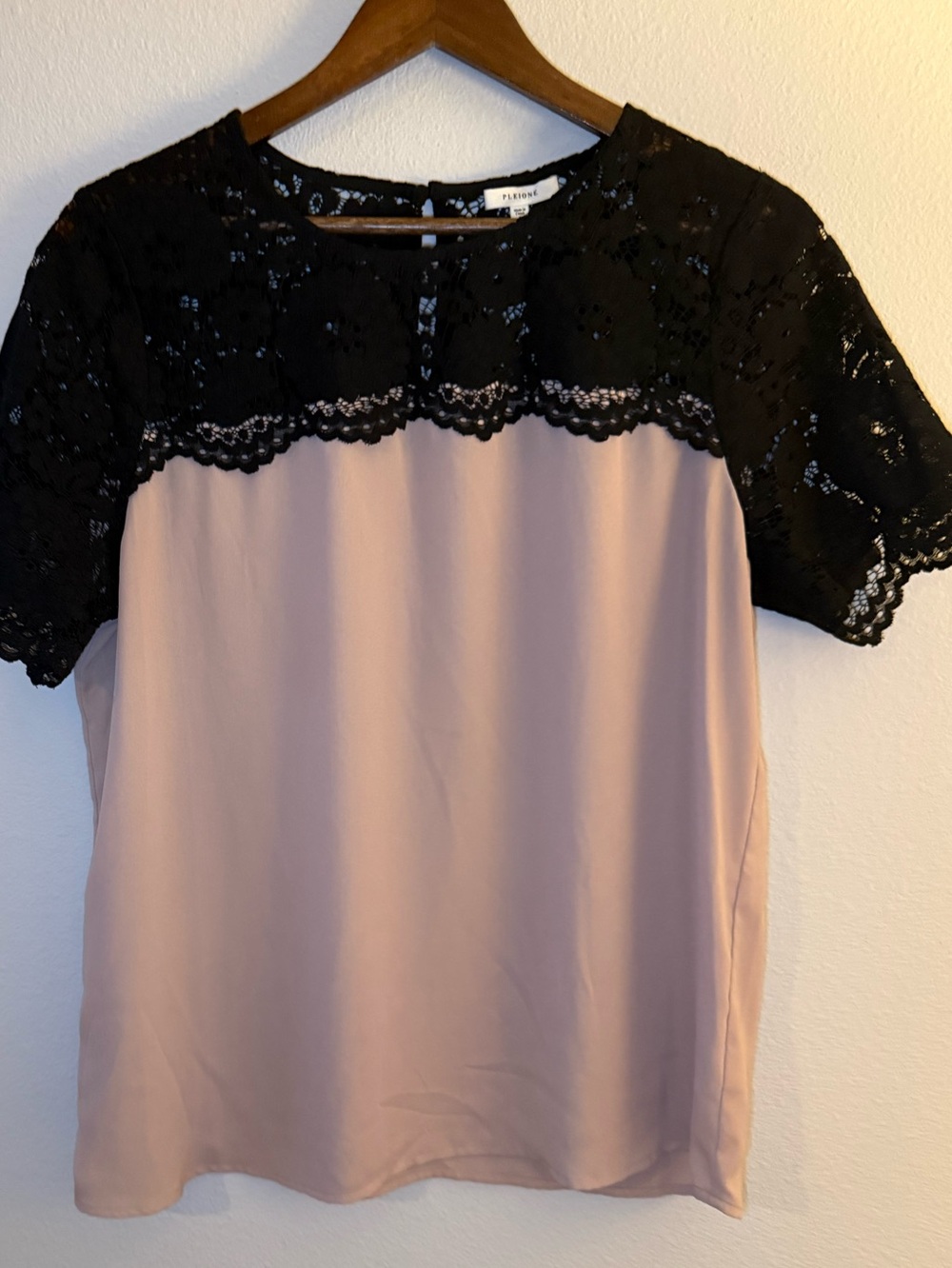 Pleione Black Lace Yoke Blouse with Blush Body